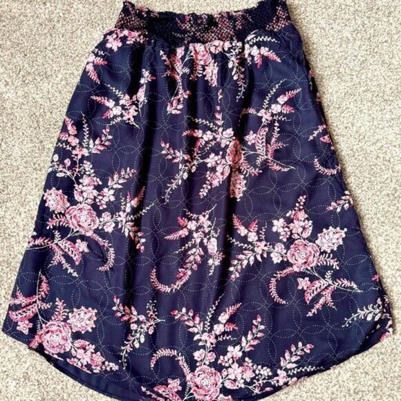 Hinge Floral Black and Pink Midi Skirt with Linings and Pockets Women's Size M - Picture 3 of 15